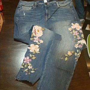 Lane Bryant Jeans Sz 20 With Pink Floral Pattern